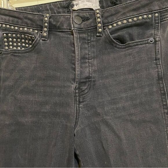 Free People SZ 27 Payton High Waist Studded Jeans Faded Black 80’s Retro Grunge - Picture 11 of 16